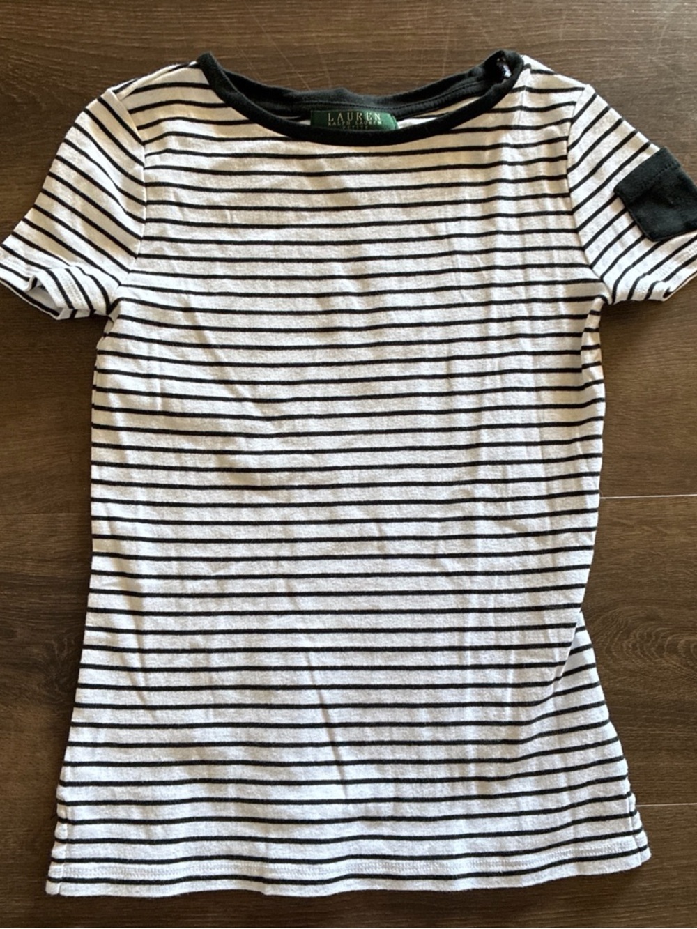 Ralph Lauren Black and White Striped Petite Tee